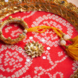 Peach & Yellow Bandhani Karwa Chauth Thali Set