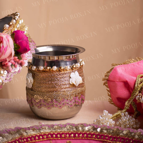 Floral Pink Bridal Karwa Chauth Thali Set