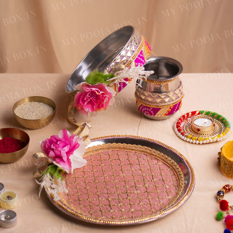 Pretty Dahlia Karwa Chauth Thali Set