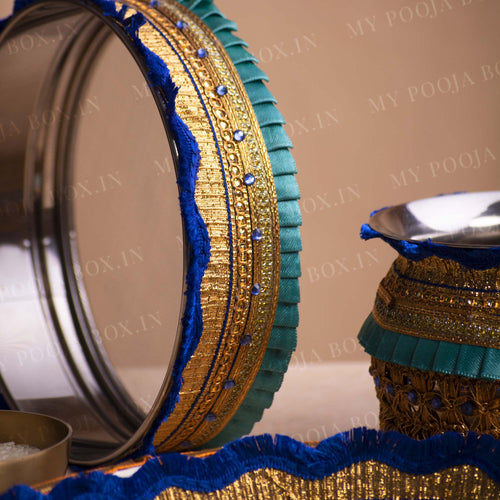 Blissful Blue Flora Karwa Chauth Thali Set