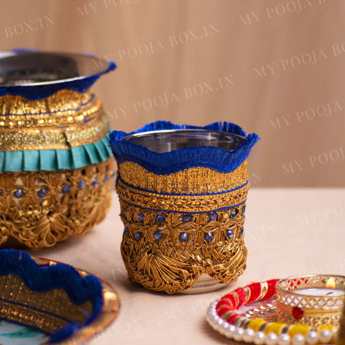 Blissful Blue Flora Karwa Chauth Thali Set