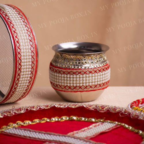 Red Pearl Karwa Chauth Thali Set