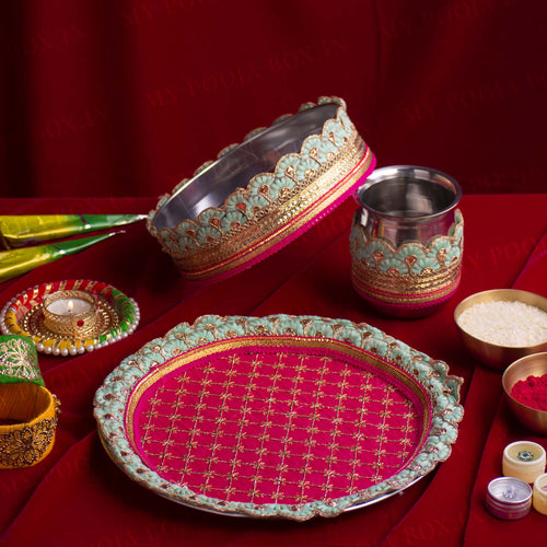 Majestic Mint & Rani Karwa Chauth Thali Set