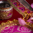 Light Pink & Rani Gota Karwa Chauth Thali Set