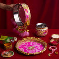 Light Pink & Rani Gota Karwa Chauth Thali Set