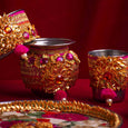 Golden Floral Karwa Chauth Thali Set