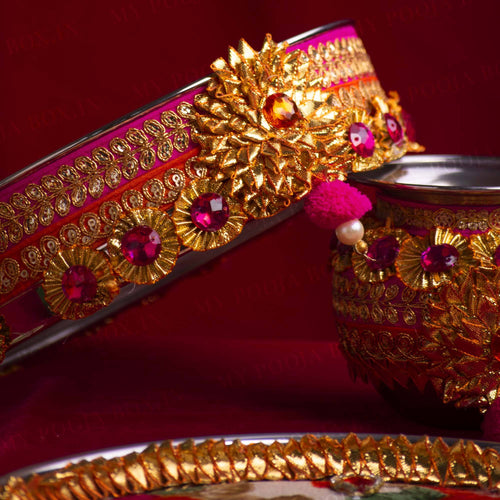 Golden Floral Karwa Chauth Thali Set