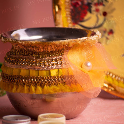 Festive Yellow Flora Karwa Chauth Set