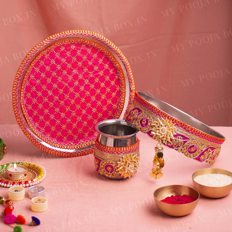 Precious Pink Karwa Chauth Thali Set