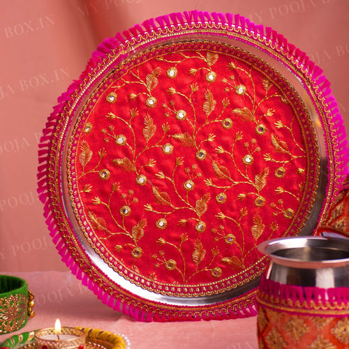 Radiant Rani & Orange Karwa Chauth Thali Set