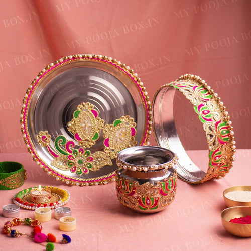 Colorful Beaded Karwa Chauth Thali Set