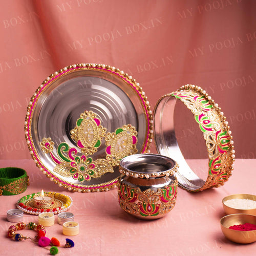 Colorful Beaded Karwa Chauth Thali Set