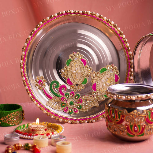 Colorful Beaded Karwa Chauth Thali Set