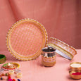 Classy Peach Beaded Karwa Chauth Thali Set