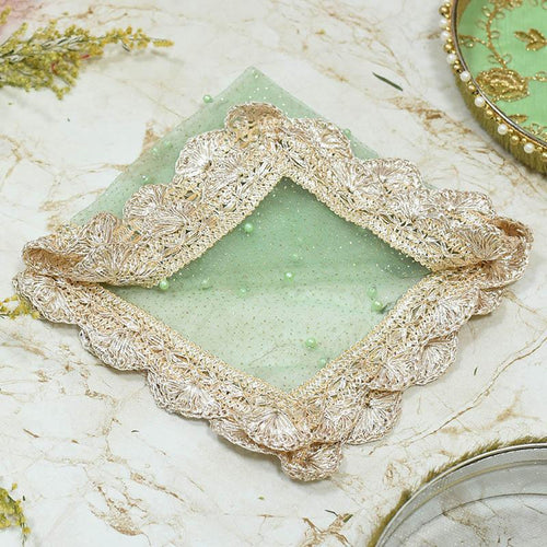 Graceful Green Beaded Thali Cover