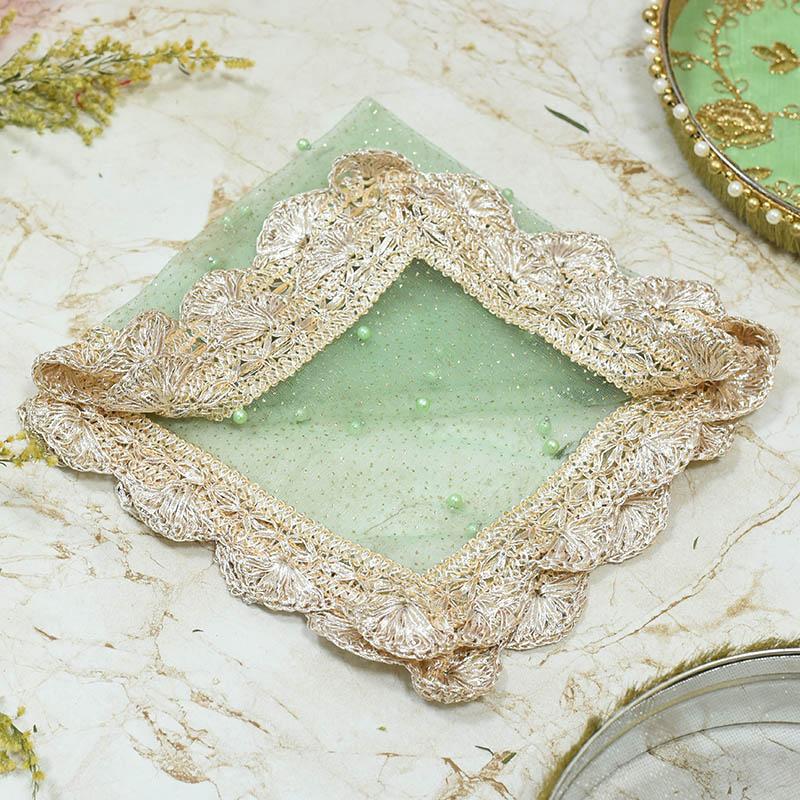 Graceful Green Beaded Thali Cover