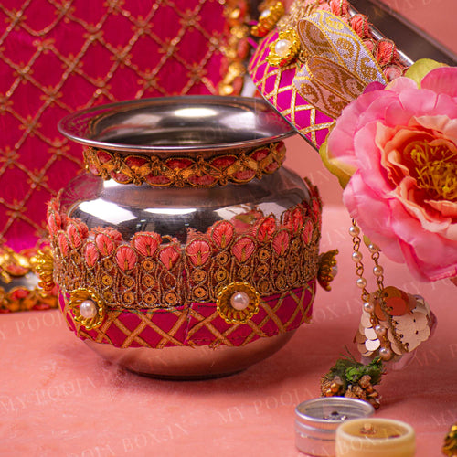 Blush Pink Floral Karwa Chauth Thali Set