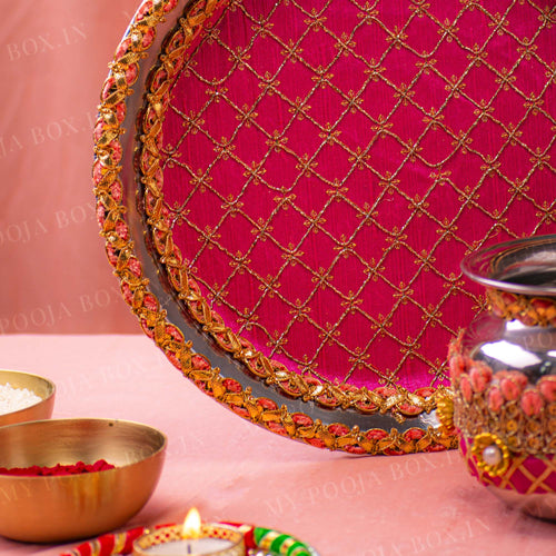 Blush Pink Floral Karwa Chauth Thali Set