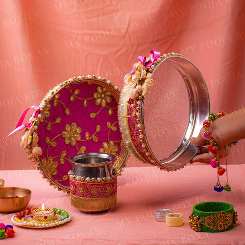 Flora Pink Camellia Karwa Chauth Thali Set