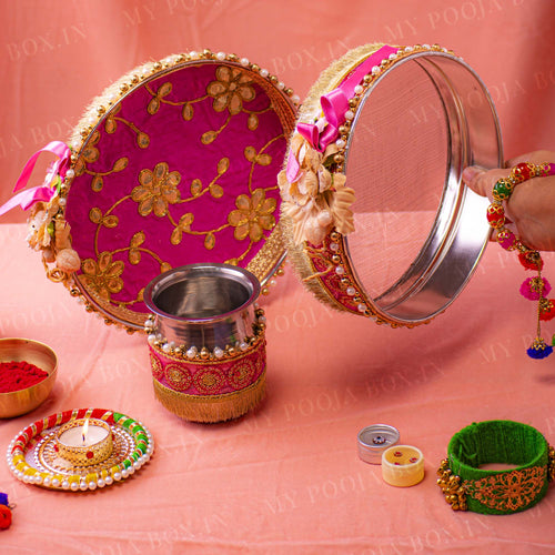 Flora Pink Camellia Karwa Chauth Thali Set