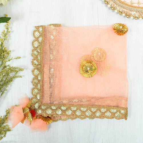 Ravishing Peach & Golden Thali Cover