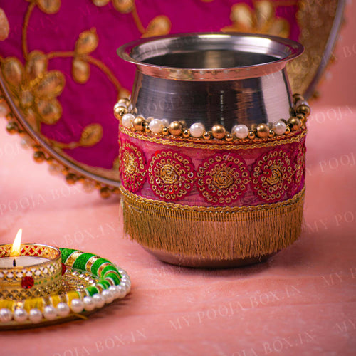 Flora Pink Camellia Karwa Chauth Thali Set