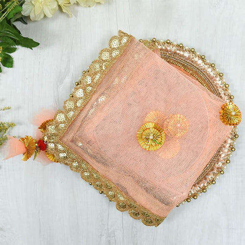 Ravishing Peach & Golden Thali Cover