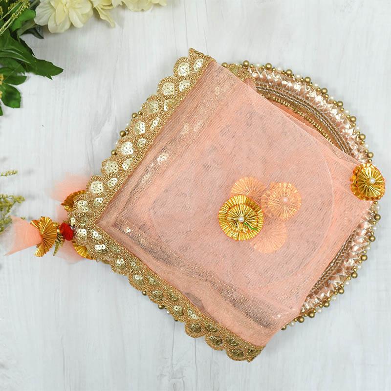 Ravishing Peach & Golden Thali Cover