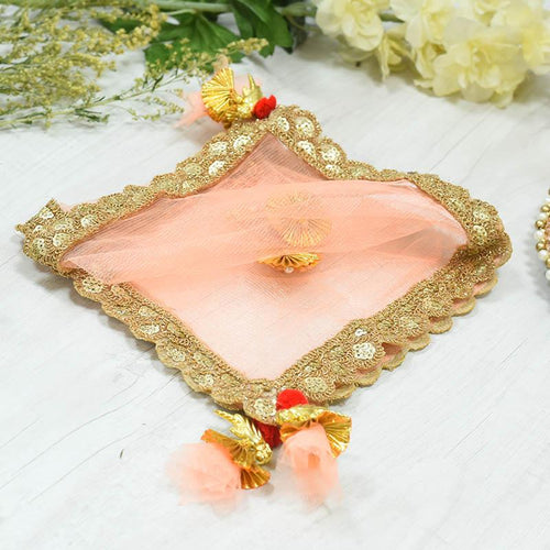 Ravishing Peach & Golden Thali Cover