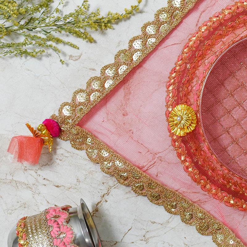 Coral Peach Thali Cover