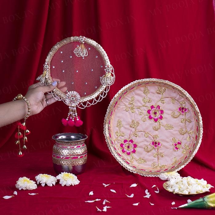 Amira Peach Karwa Chauth Thali Set