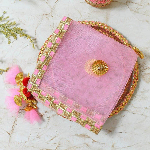 Bedazzled Baby Pink Thali Cover Karwa Chauth