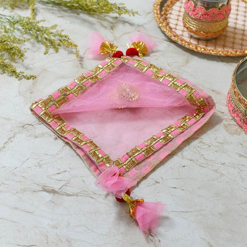 Bedazzled Baby Pink Thali Cover Karwa Chauth