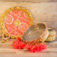 Mint & Peach Jaipuri Karwa Chauth Thali Set