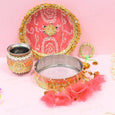 Mint & Peach Jaipuri Karwa Chauth Thali Set