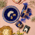 Dawn Blue Moonlight Velvet Karwa Chauth Thali Set