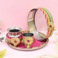 Pink Floral Gotta Patti Karwa Chauth Thali Set