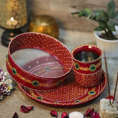 Pretty Hand Painted Karwa Chauth Thali Set