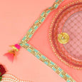 Pretty Peach Thali Cover Karwa Chauth