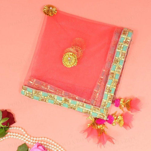 Pretty Peach Thali Cover Karwa Chauth