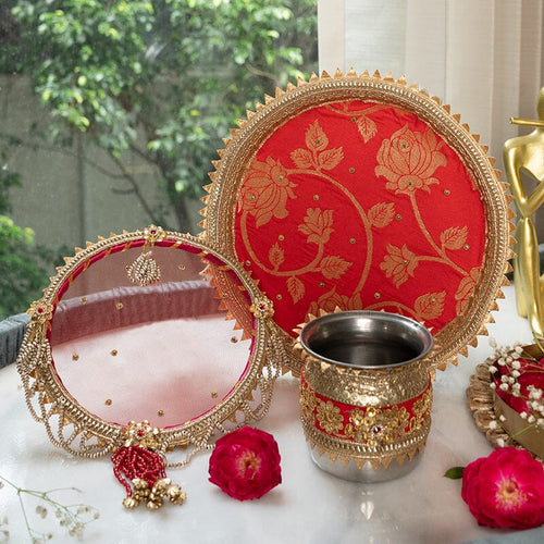 Bridal Red Karwa Chauth Thali Set