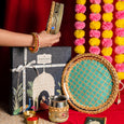 Lush Blue & Gold Karwa Chauth Thali Set