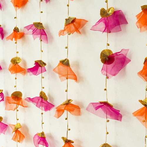 Pink & Orange Backdrop Hanging for Pooja Decoration 3.5FT x 3FT