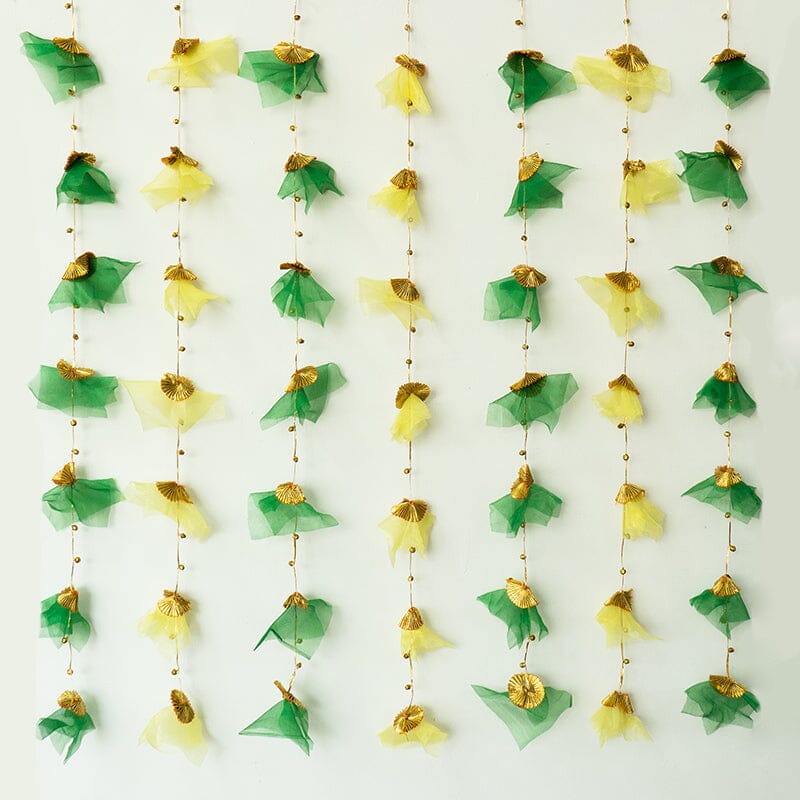 Yellow & Green Backdrop Hanging for Pooja Decoration 3.5FT x 3FT