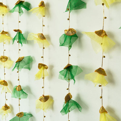 Yellow & Green Backdrop Hanging for Pooja Decoration 3.5FT x 3FT