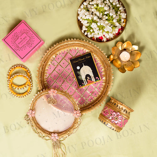 Pretty Pink Karwa Chauth Thali Set