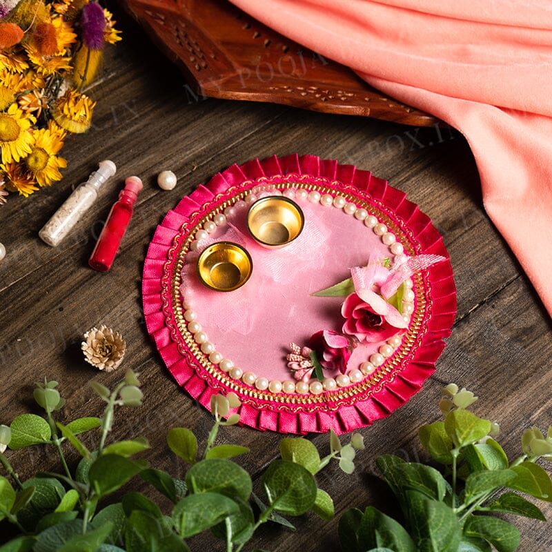 Pink with Flower Pooja Thali 6''