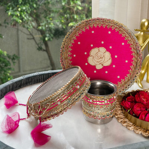 Rosy Fuchsia Pink Karwa Chauth Thali Set