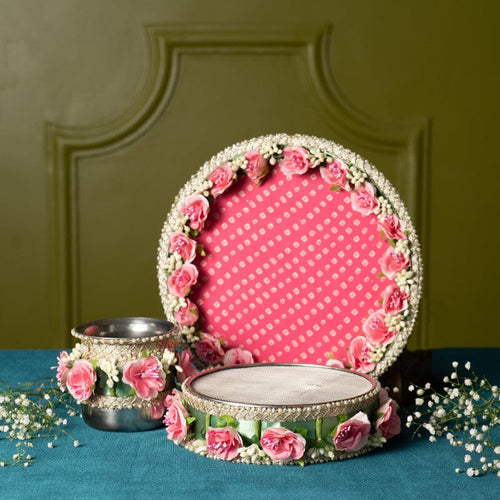 Blooming Pink Rose Karwa Chauth Thali Set
