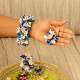 Floral Blue White Haath Phool Bracelet & Maang Tikka Set